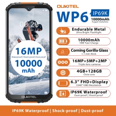 OUKITEL WP6 Rugged Smartphone 6.3'' FHD+ IP68 Waterproof 4GB+128GB Octa Core 16MP+5MP Triple Cameras OTG Mobile phone 10000mAh