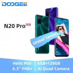 DOOGEE N20 Pro Quad Camera Téléphones mobiles Helio P60 Octa Core 6Go de RAM 128Go de ROM Version mondiale 6,3 "FHD + Android 10 OS Smartphone