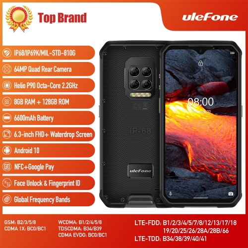 Ulefone Armor 9E Android 10 Robustes Telefon Helio P90 Octa-Core 8GB +128 GB 2,4G +5G WIFI Mobilene 6600mAh 64MP Kamera NFC Smartphone