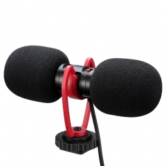SAIREN T-MIC Dual-Head Mini Microphone Super-Cardioid Stereo Record Mic 3.5mm TRRS Plug for DSLR Camera Smartphone Video Vlog