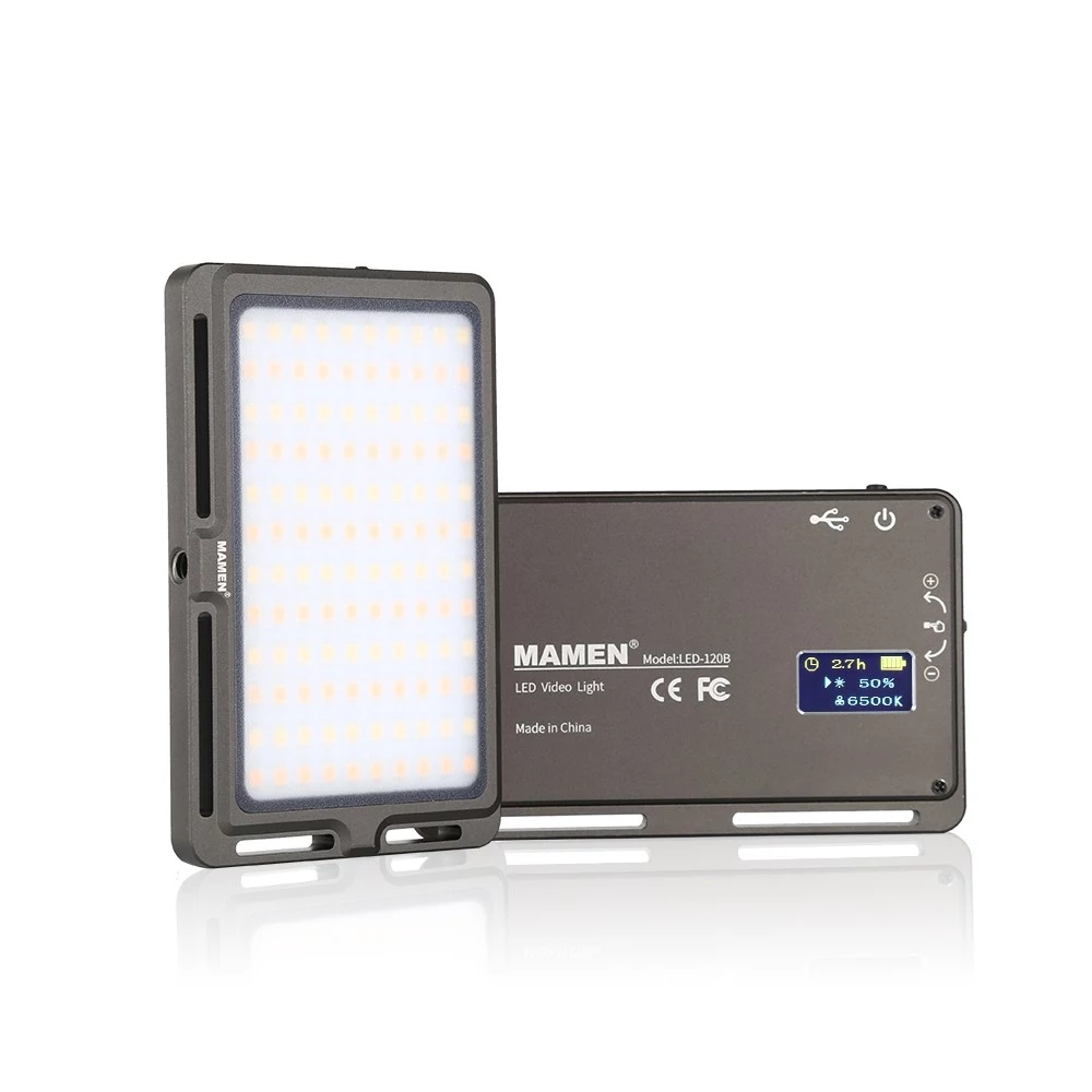 MAMEN LED-120B Ultra Thin LED Video Light Lamp Dimmable 3000K-6500K 120pcs LEDs CRI95 Built-in Battery