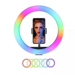 RGB Ring Light Photography Lamp Beauty Light 3000K-6000K Dimmable Colorful Light USB Powered with Phone Holder for Live Streaming Facial Makeup Vlog