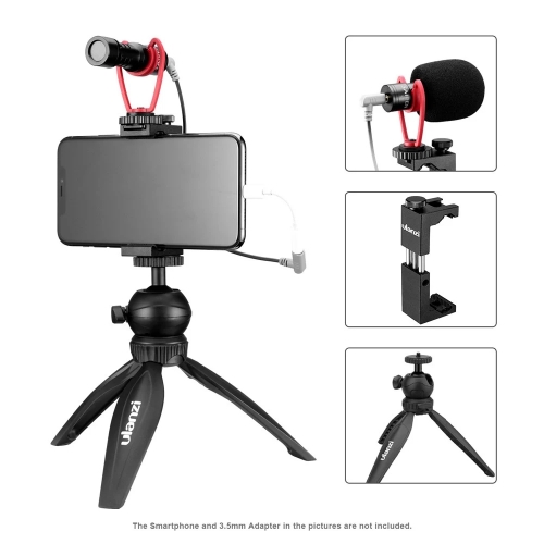 Kit vidéo pour smartphone ulanzi 3 comprenant un mini trépied de bureau+support de téléphone en métal avec support chaussure froide+microphone vidéo