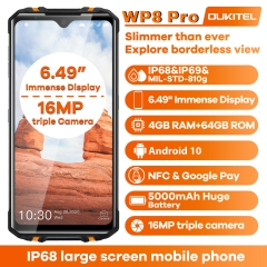 OUKITEL WP8 Pro NFC IP68 Téléphone de sport robuste 6,49'' empreinte digitale Android 10 4Go 64 Go 5000 mAh 16 MP triple caméra