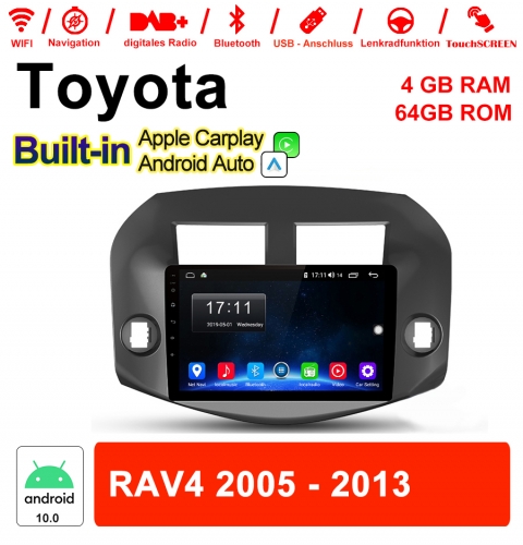 10,1 pouces Android 10.0 autoradio / multimédia 4 Go de RAM 64 Go ROM pour Toyota RAV4 2005-2013 avec Navi Bluetooth WIFI intégré Carplay Android Auto