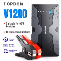 TOPDON V1200 12V Jump Starter Power Bank 1200A Peak Car Jump Starter Booster Battery Power Bank 12800mAh Auto Car Charger