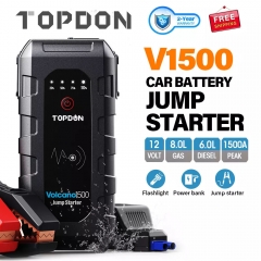 TOPDON 1500A Peak Car Jump Starter 12V Emergency Battery Power Bank 18000mAh Auto Battery Booster Charger for 8L Gas 6L Diesel