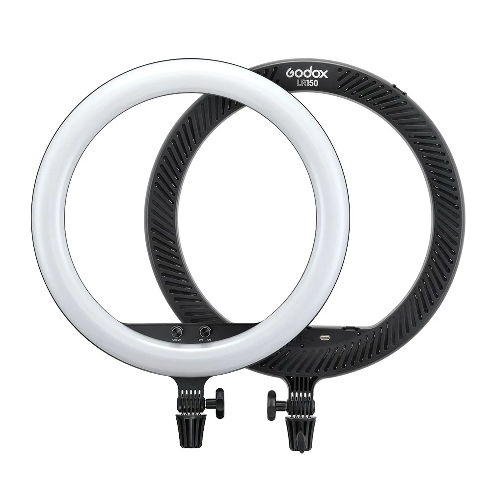 Godox LR150 18-Zoll-LED-Ringlicht Studiofotografie Fülllicht 3000K-6000K Zweifarbige Temperatur Einstellbare Helligkeit mit Telefonhalter für Live-Str