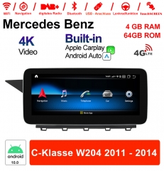 10.25 Zoll Snapdragon 625 8 Core Android 10.0 4G LTE Autoradio / Multimedia 4GB RAM 64GB ROM Für Benz C-Klasse W204 2011 - 2014 Built-in CarPlay