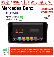 9 pouces Android 10.0 autoradio/multimédia 4Go RAM 64Go ROM pour BENZ ML350 ML300 ML450 W164 GL350 GL400 GL450 avec DSP intégré Carplay Android Auto