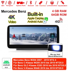 12.5 Zoll Qualcomm Snapdragon 625 8Core Android 10.0 4G LTE Autoradio/Multimedia 4GB 64GB Für Mercedes Benz C GLC V Class 2015 - 2018 Built-in Carplay