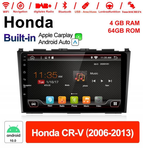 9 pouces Android 10.0 autoradio / multimédia 4 Go de RAM 64 Go ROM pour Honda CR-V (2006-2013) avec Navi Bluetooth WIFI intégré Carplay Android Auto