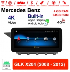 10.25 pouces Snapdragon 625 8 Core Android 10.0 4G LTE autoradio / multimédia 4 Go de RAM 64 Go de ROM pour Benz GLK X204 2008-2012 CarPlay intégré