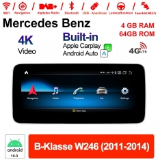 10.25 Zoll Snapdragon 625 8 Core Android 10.0 4G LTE Autoradio / Multimedia 4GB RAM 64GB ROM Für Benz B-Klasse W246 2011-2014 Built-in CarPlay