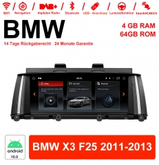 8,8 pouces Android 10.0 autoradio / multimédia 4Go de RAM 64Go de ROM pour BMW X3 F25 2011-2013 avec WiFi NAVI Bluetooth USB