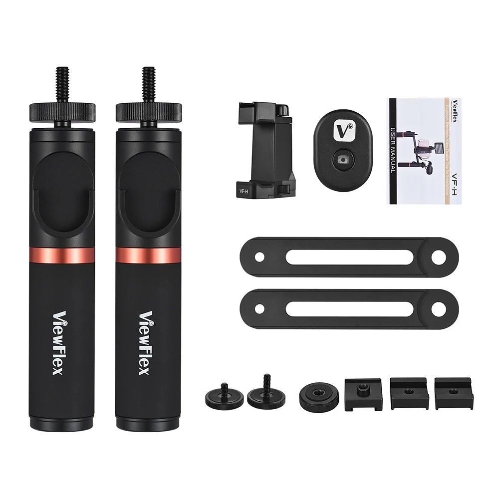 ViewFlex VF-H5 Smartphone Videorekorder Dual-Handheld-Metall-Grip-Stabilisator-Kit mit Fernbedienung / Hot Shoe Mount für iPhone X 8 7 6 s Plus für Sa