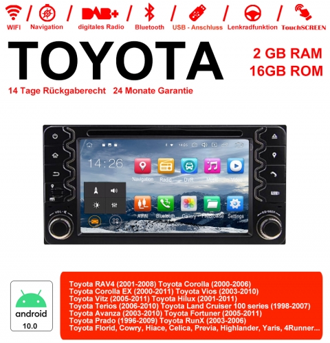 6.2 pouces Android 10.0 Autoradio / Multimédia 2Go de RAM 16Go de ROM pour Toyota Corolla Camry Prado RAV4 Hilux VIOS Avec WiFi NAVI Bluetooth USB