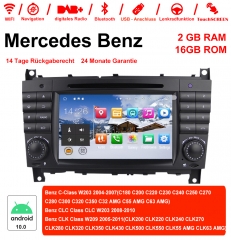 7 pouces Android 10.0 Autoradio / Multimédia 2 Go de RAM 16 Go de ROM pour Benz Classe C W203 2004-2007 Clk W209 2005 A-W168 1998 2002 Clk-C209