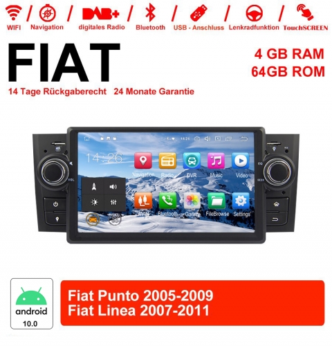 Autoradio de 7 pouces androïde 10.0 / ROM multimédia 4GB RAM 64GB pour Fiat Punto Linea