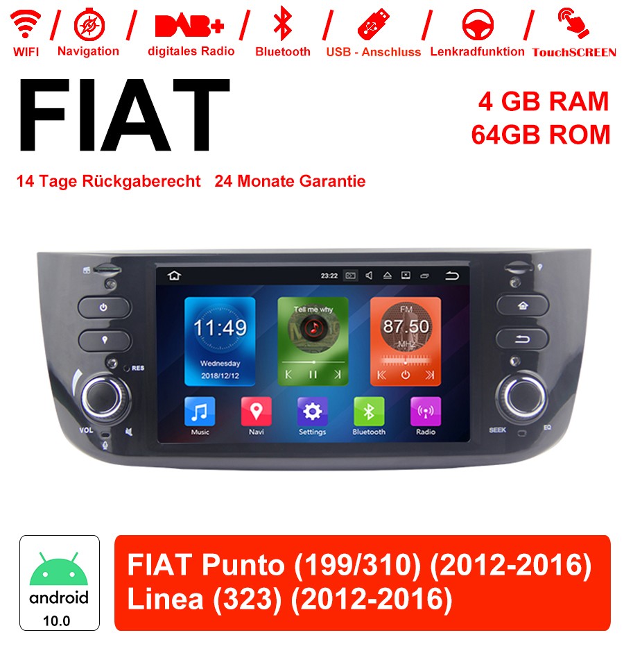 6.2 Inch Android 10.0 Car Radio / Multimedia 4GB RAM 64GB ROM For FIAT Punto Linea With WiFi NAVI Bluetooth USB