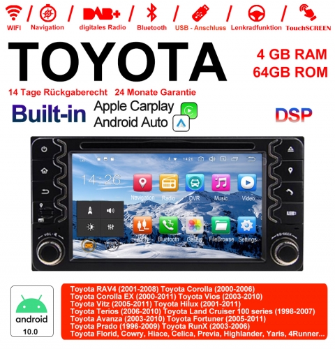 6.2 Inch Android 10.0 Car Radio / Multimedia 4GB RAM 64GB ROM For Toyota Corolla EX RAV4 Vios Vitz Terio Prado Built-in Carplay / Android Auto