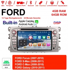 Autoradio 7,0 Android 10.0 / multimédia 4 Go de RAM 64 Go pour Ford Focus couleur argent Bluetooth 5.0 Carplay / Android Auto intégré