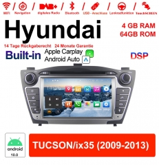 7 pouces Android 10.0 Autoradio / multimédia 4Go de RAM 64Go de ROM pour Hyundai TUCSON / ix35 avec NAVI Bluetooth USB Carplay / Android Auto intégré