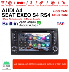 7 Inch Android 10.0 Car Radio 4GB RAM 64GB ROM For Audi A4 / S4 GPS Navi WIFI USB BT Built-in Carplay / Android Auto