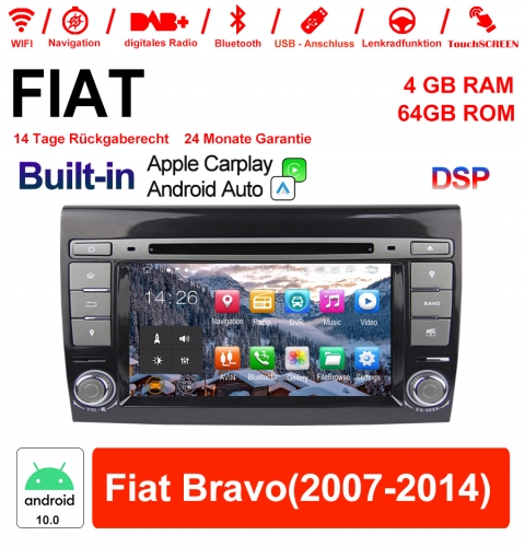 7 Inch Android 10.0 Octa-core Car Radio / Multimedia 4GB RAM 64GB ROM for Fiat Bravo (2007-2014) Built-in Carplay / Android Auto