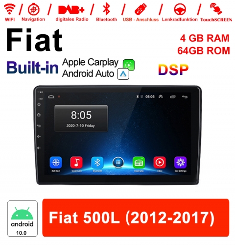 10 pouces Android 10.0 autoradio / multimédia 4GB RAM 64GB ROM pour Fiat 500L 2012-2017 avec DSP intégré Carplay Android Auto