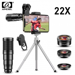 APEXEL New 4in1 22X Telescope Zoom Lens Macro Wide Fisheye Lens HD Phone Camera Lens Kit With Remote Control Tripod For iPhone Samsung