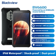 Blackview BV6600 IP68 Waterproof 8580mAh Rugged Smartphone Octa Core 4GB + 64GB 5.7 "FHD Mobile Phone 16MP Camera NFC Android 10
