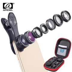 APEXEL 7 in 1 Telefonobjektiv Kit Fisheye Objektiv Weitwinkel Makroobjektiv CPL Filter Kaleidoskop und 2 fach Zoomobjektiv für Smartphones