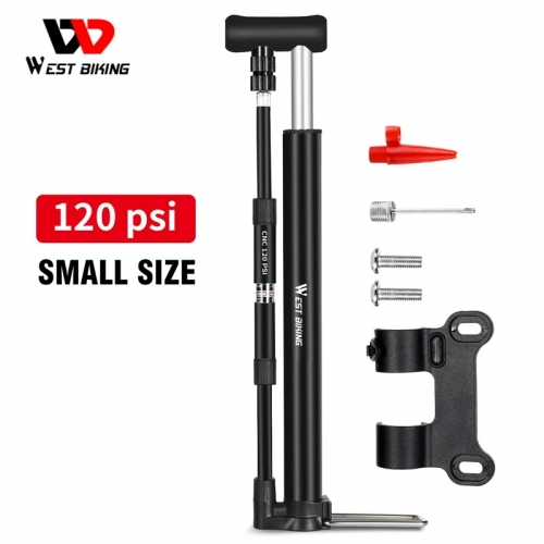 WEST BIKING Bike Foot Pump 120PSI High Pressure With Gauge Portable Alloy Pump For Schrader Presta Valve Tire Air Inflator