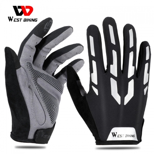 WEST BIKING Reflective Cycling Gloves Touch Screen Breathable Sports Gloves Men Women Bicycle Motorcycle Fitness Gloves
