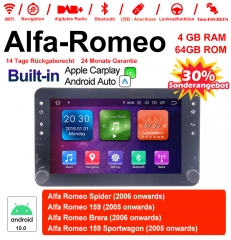 7 pouces Android 10.0 Autoradio / multimédia 4Go de RAM 64Go de ROM pour Alfa Romeo Spider 159 Brera 159 Sportwagon Carplay / Android Auto intégré