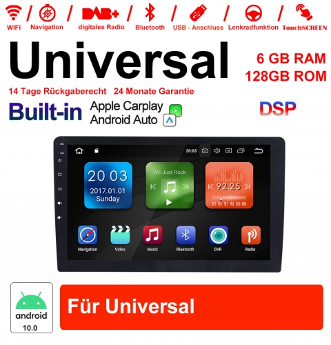 10.1 Inch Android 10.0 Car Radio / Multimedia 6GB RAM 128GB ROM for Universal Bluetooth 5.1 Integriertes Carplay / Android Auto