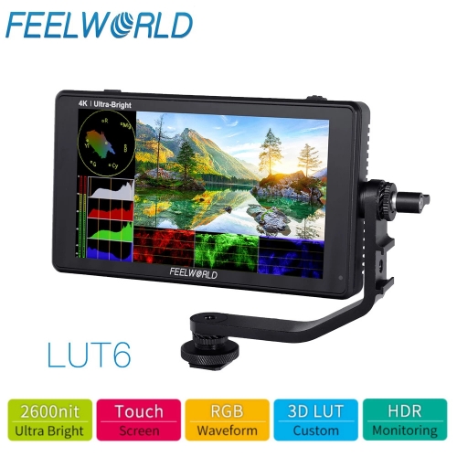 FEELWORLD LUT6 6 pouces 2600nits HDR 3D LUT écran tactile sur le champ de la caméra moniteur DSLR avec forme d'onde VectorScope pour youtube live