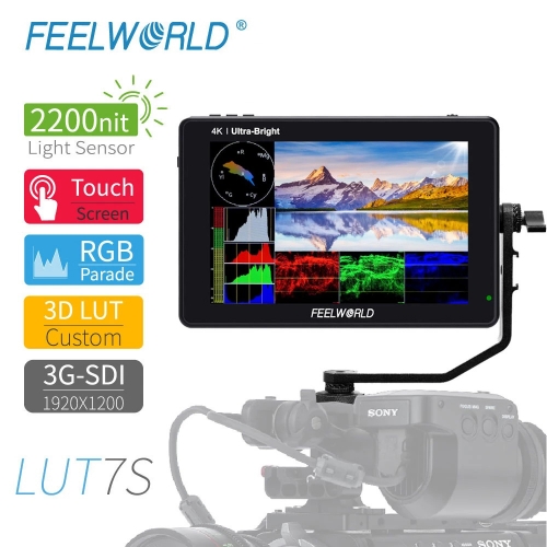 FEELWORLD LUT7S 7 pouces 3G-SDI 4KHDMI 2200nits 3D LUT écran tactile moniteur de champ pour caméra DSLR avec forme d'onde VectorScope histogramme