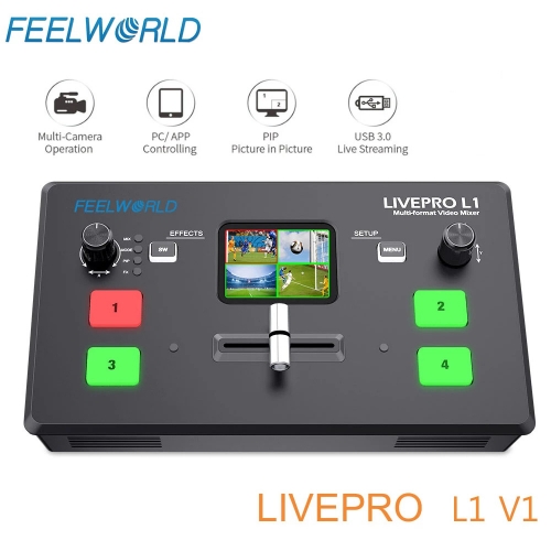 FEELWORLD LIVEPRO L1 V1 Mélangeur vidéo multiformat Switcher 4xHDMI Entrées caméra Production USB 3.0 Diffusion en direct Youtube