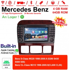 Autoradio de 7 pouces androïde 10.0 / ROM multimédia 4GB RAM 64GB pour le benz W220 W215 Carplay / Android Auto intégré