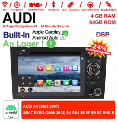 7 Zoll Android 10.0  Autoradio / Multimedia 4GB RAM 64GB ROM Für AUDI A4 SEAT EXEO S4 RS4 8E 8F B9 B7 RNS-E