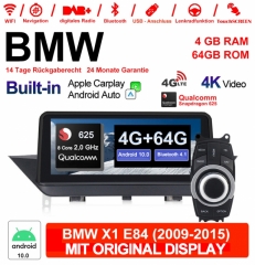 10.25 Inch Qualcomm Snapdragon 625 8 Core Android 10.0 4G LTE Autoradio / Multimedia USB WiFi Navi Carplay For BMW X1 E84 CIC