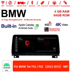 12.3 pouces Qualcomm Snapdragon 625 8 Core Android 10.0 4G LTE Autoradio / Multimédia USB WiFi Navi Carplay Pour BMW 7 Series F01/F02 NBT