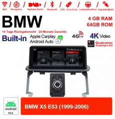 10.25 Zoll Qualcomm Snapdragon 625 8 Core Android 10.0 4G LTE Autoradio / Multimedia USB WiFi Navi Carplay Für BMW X5 E53 1999 - 2006