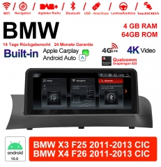 10.25 Zoll Qualcomm Snapdragon 625 8 Core Android 10.0 4G LTE Autoradio / Multimedia Carplay USB Für BMW X3/X4 F25/26 (2011-2013) CIC Mit WiFi