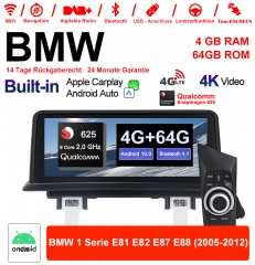 10.25" Qualcomm Snapdragon 625 A53 2.0 GHZ Android 10.0 4G LTE Autoradio USB WiFi Navi  Für BMW E81 E82 E87 E88 Built-in Carplay / Android Auto
