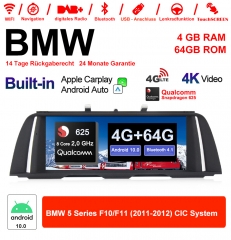 10,25" Qualcomm 625(MSM8953) 8cœurs A53 2.0 GHZ Android 10.0 4G LTE autoradio/multimédia USB Carplay pour BMW Série 5 F10 F11(2011-2017) CIC Avec WiFi