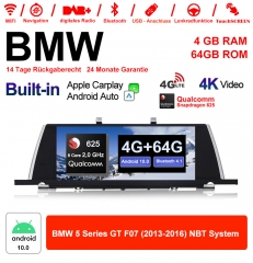 10.25 Zoll Qualcomm Snapdragon 625 (MSM8953) 8 Core A53 2.0 GHZ Android 10.0 4G LTE Autoradio / Multimedia USB Carplay Für BMW 5 Serie GT F07 NBT