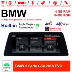 10,25 pouces Qualcomm Snapdragon 625 8 Core Android 10.0 4G LTE Autoradio / Multimédia USB Carplay Pour BMW Série 5 G30 2018 EVO Avec WiFi